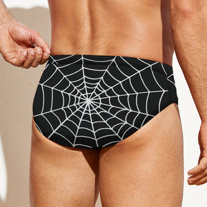 Black And White Cobweb Print Men's Swim Briefs