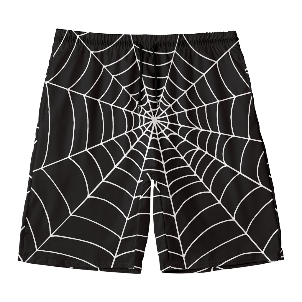 Black And White Cobweb Print Men's Swim Trunks