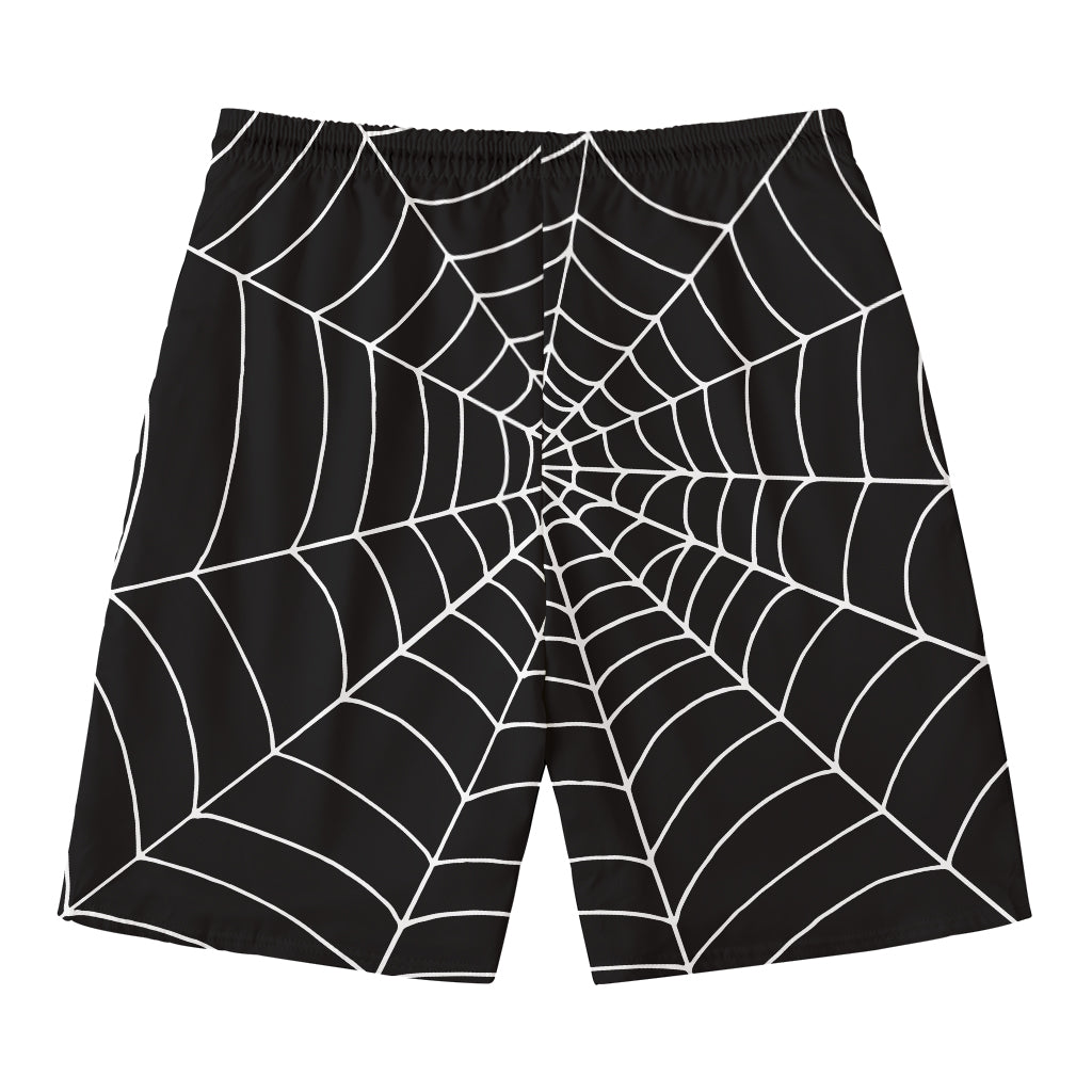 Black And White Cobweb Print Men's Swim Trunks