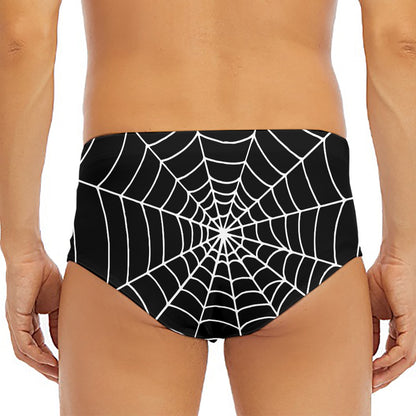 Black And White Cobweb Print Men's Triangle Swim Briefs