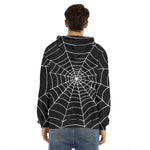 Black And White Cobweb Print Men's Velvet Pullover Hoodie