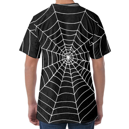 Black And White Cobweb Print Men's Velvet T-Shirt