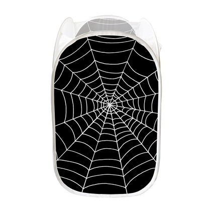 Black And White Cobweb Print Mesh Laundry Hamper