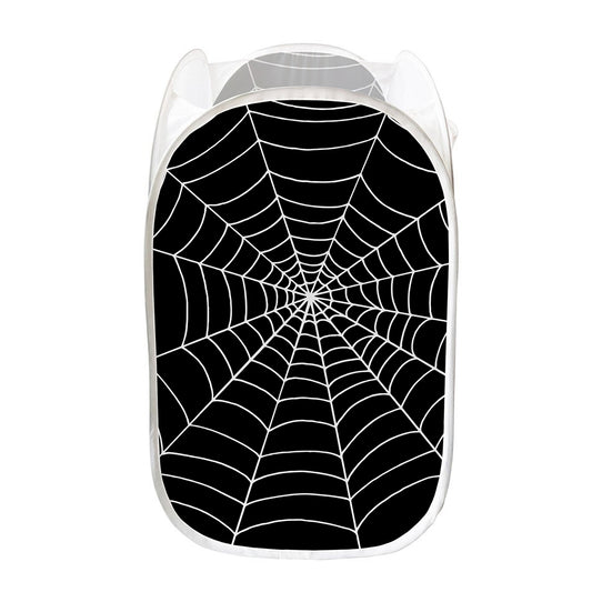 Black And White Cobweb Print Mesh Laundry Hamper