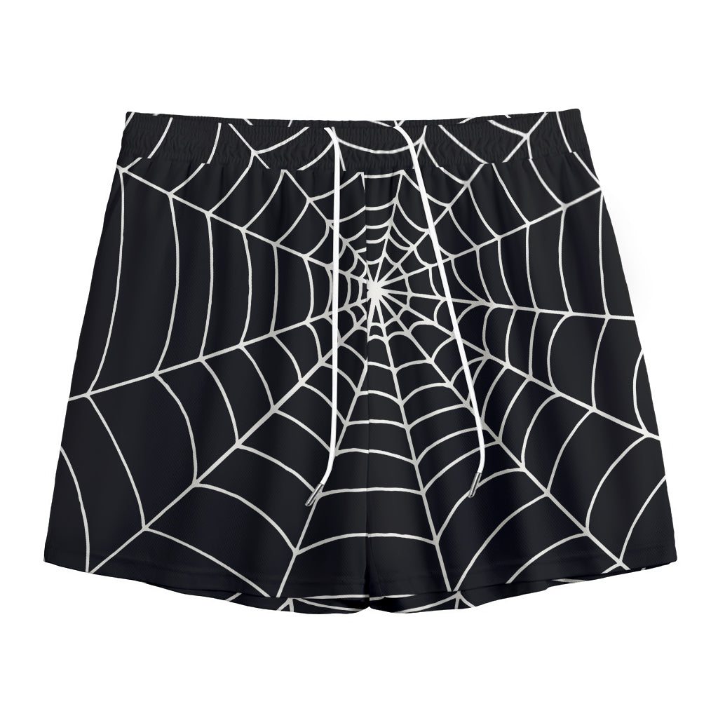 Black And White Cobweb Print Mesh Shorts