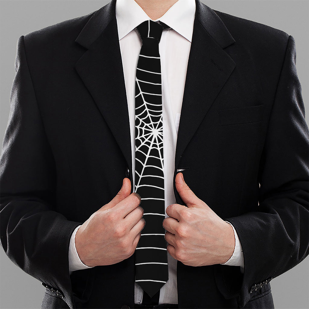 Black And White Cobweb Print Necktie