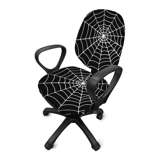 Black And White Cobweb Print Office Chair Cover