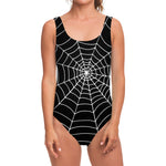 Black And White Cobweb Print One Piece Swimsuit