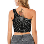 Black And White Cobweb Print One Shoulder Crop Top