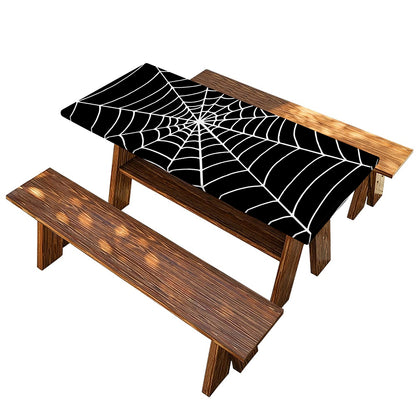 Black And White Cobweb Print Picnic Table Cover