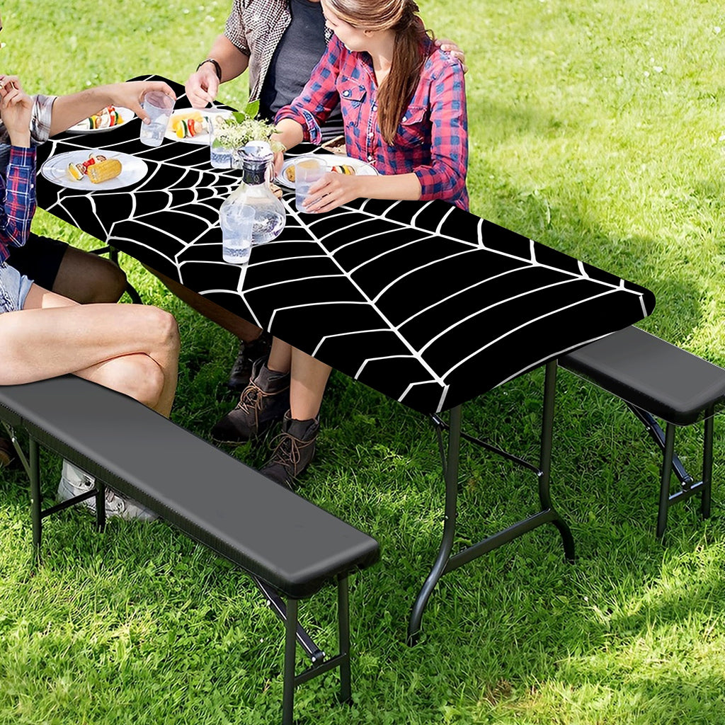 Black And White Cobweb Print Picnic Table Cover