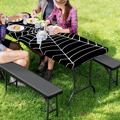 Black And White Cobweb Print Picnic Table Cover