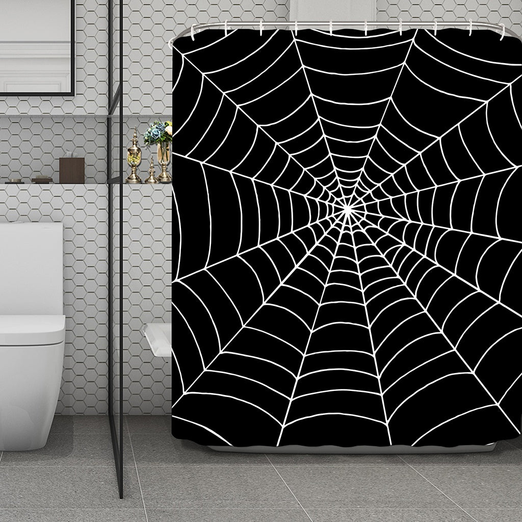 Black And White Cobweb Print Polyester Shower Curtain