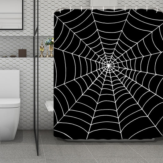 Black And White Cobweb Print Polyester Shower Curtain