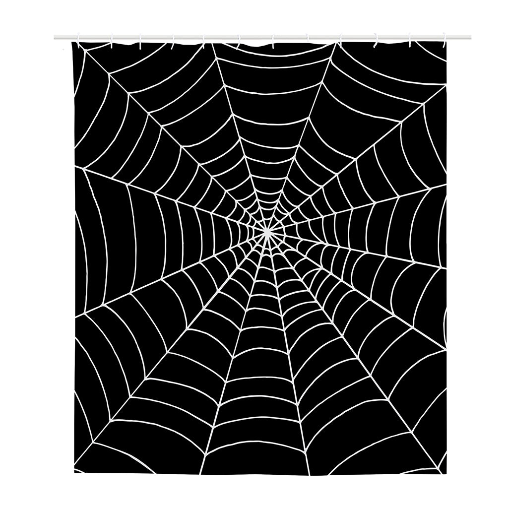 Black And White Cobweb Print Polyester Shower Curtain