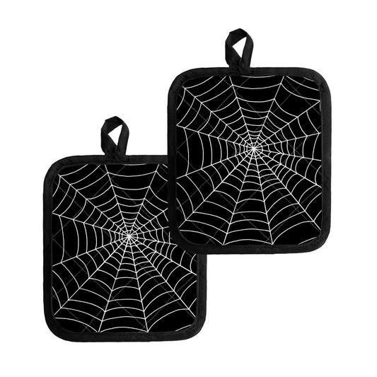 Black And White Cobweb Print Pot Holders