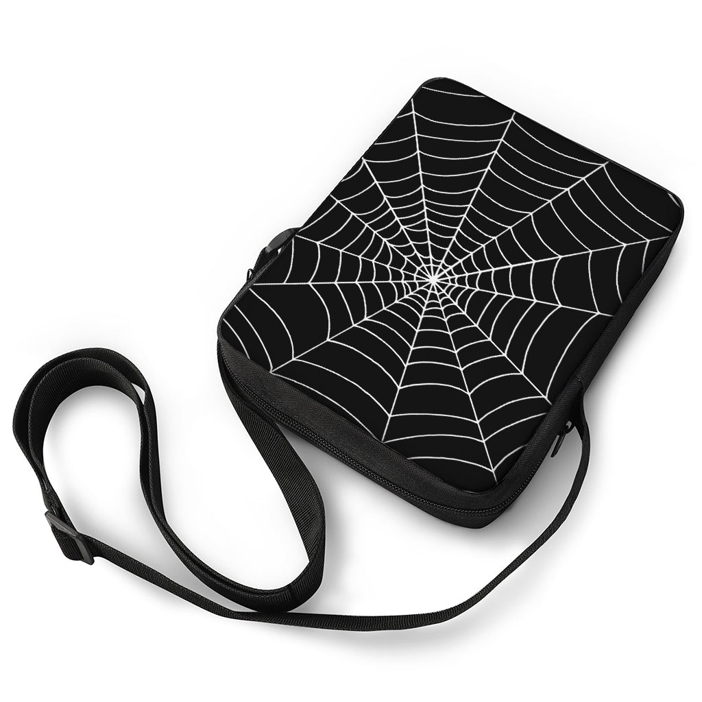 Black And White Cobweb Print Rectangular Crossbody Bag