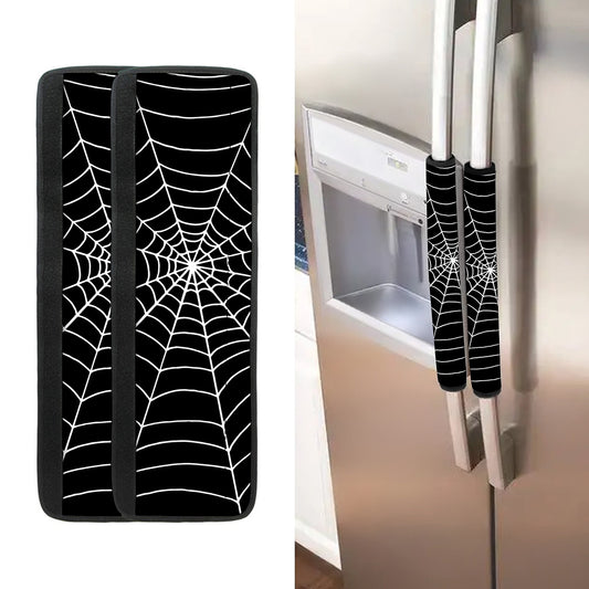 Black And White Cobweb Print Refrigerator Handle Covers