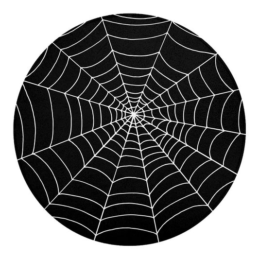 Black And White Cobweb Print Round Blanket