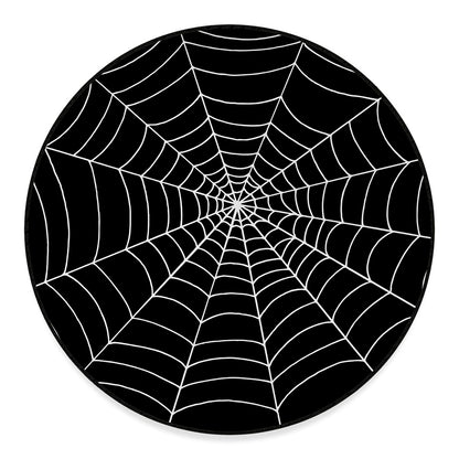 Black And White Cobweb Print Round Floor Mat