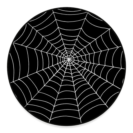 Black And White Cobweb Print Round Floor Mat