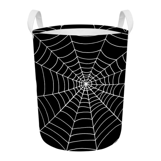Black And White Cobweb Print Round Laundry Basket