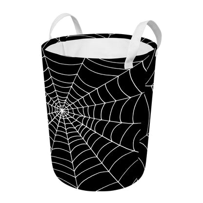 Black And White Cobweb Print Round Laundry Basket