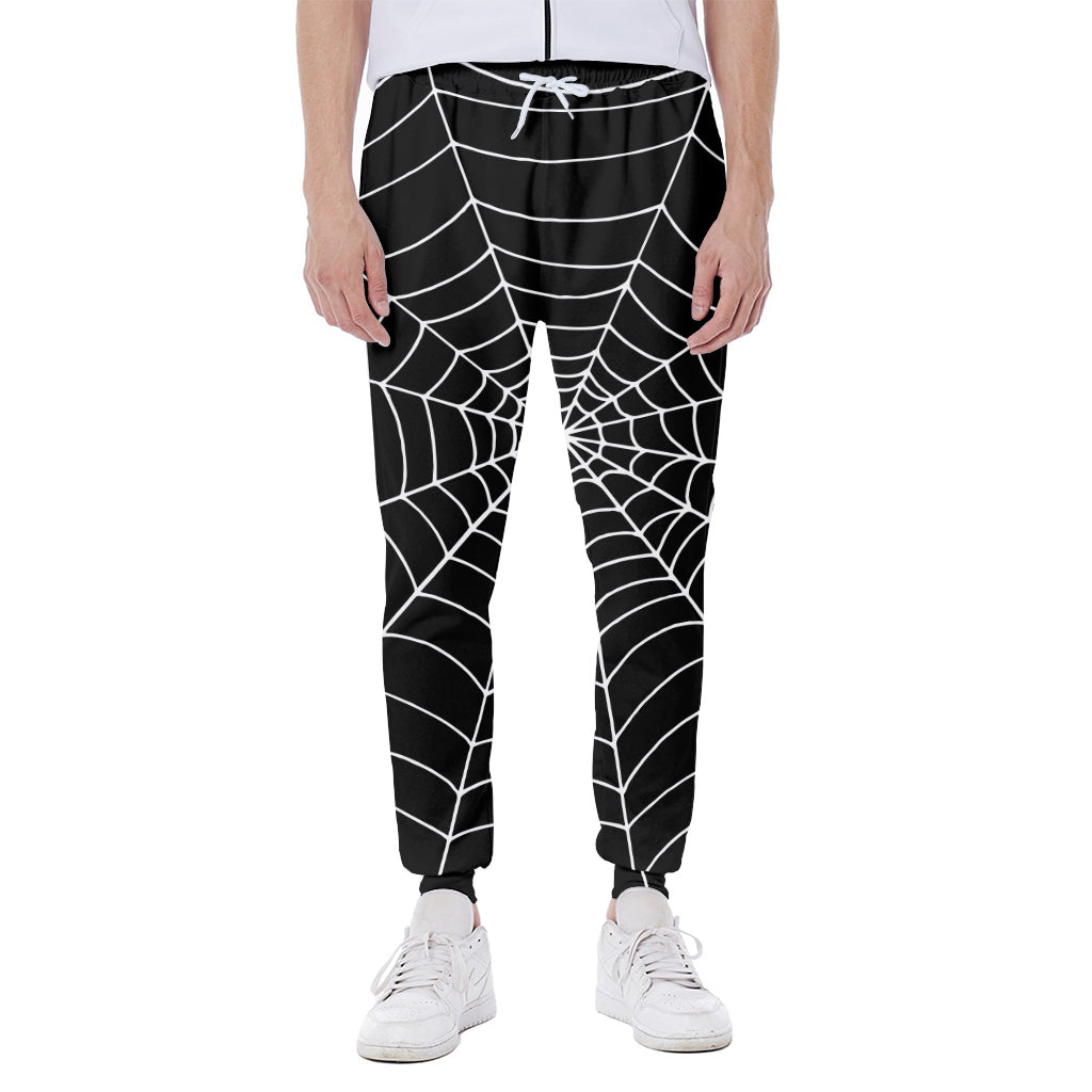 Black And White Cobweb Print Scuba Joggers