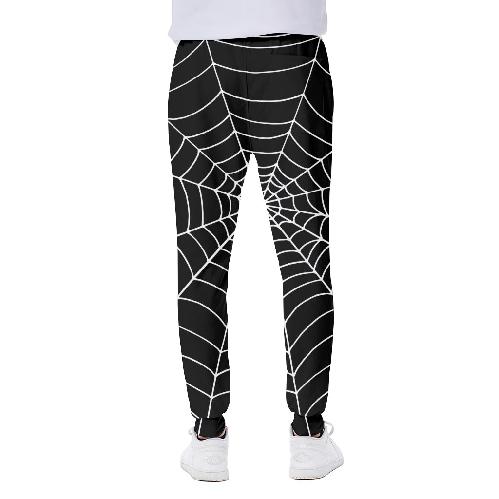 Black And White Cobweb Print Scuba Joggers