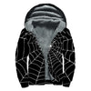 Black And White Cobweb Print Sherpa Lined Zip Up Hoodie