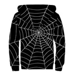 Black And White Cobweb Print Sherpa Lined Zip Up Hoodie