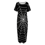 Black And White Cobweb Print Short Sleeve Long Nightdress