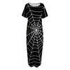 Black And White Cobweb Print Short Sleeve Long Nightdress