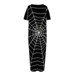 Black And White Cobweb Print Short Sleeve Long Nightdress