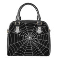 Black And White Cobweb Print Shoulder Handbag