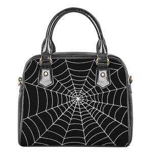 Black And White Cobweb Print Shoulder Handbag