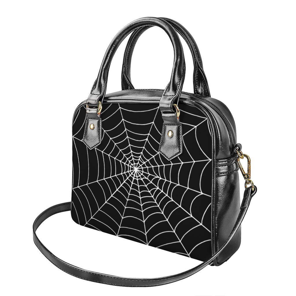 Black And White Cobweb Print Shoulder Handbag