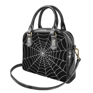 Black And White Cobweb Print Shoulder Handbag