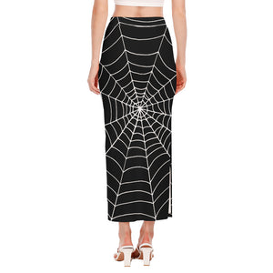 Black And White Cobweb Print Side Slit Maxi Skirt