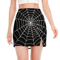 Black And White Cobweb Print Side Slit Mini Skirt