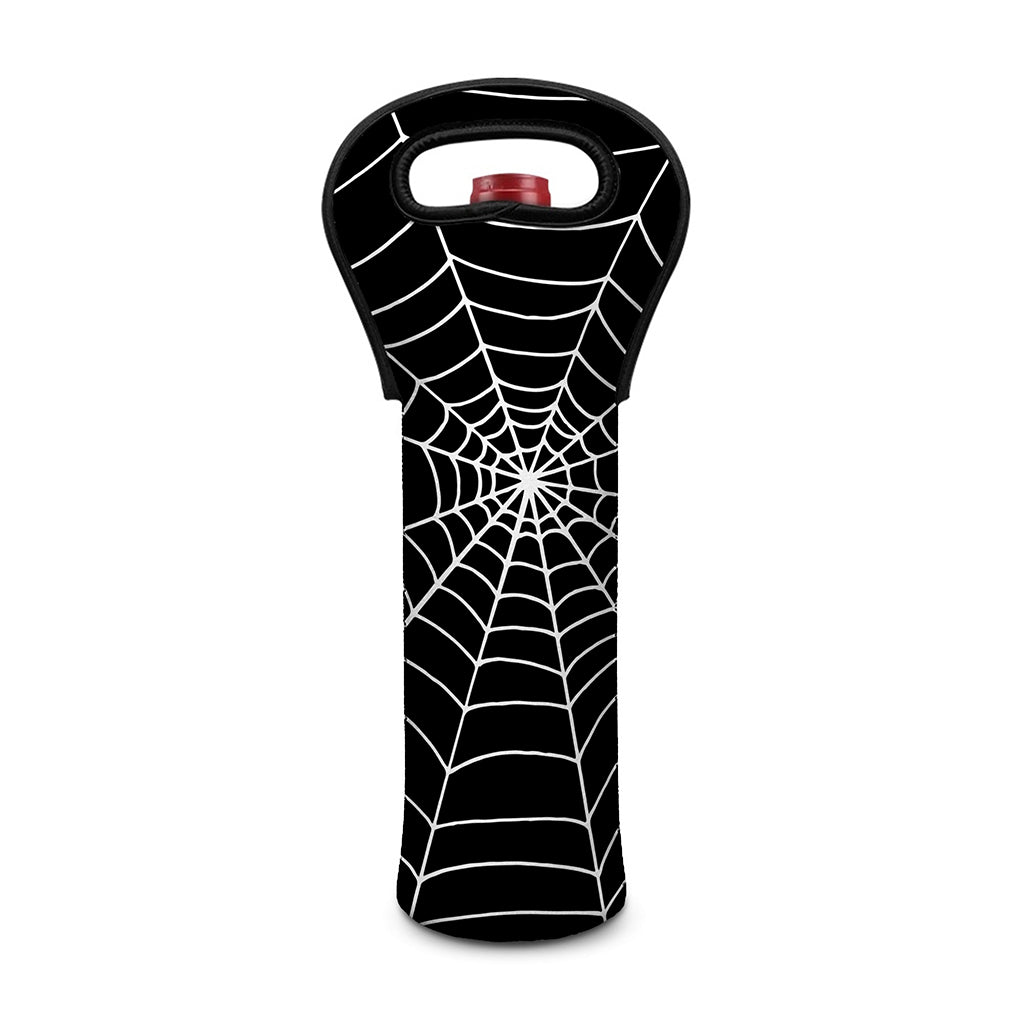 Black And White Cobweb Print Single Neoprene Wine Tote