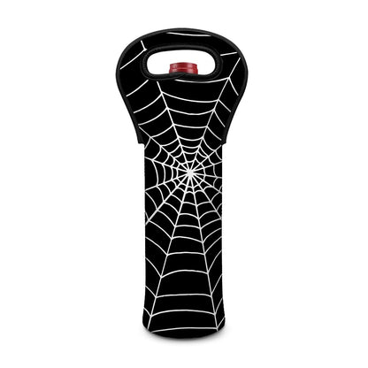 Black And White Cobweb Print Single Neoprene Wine Tote