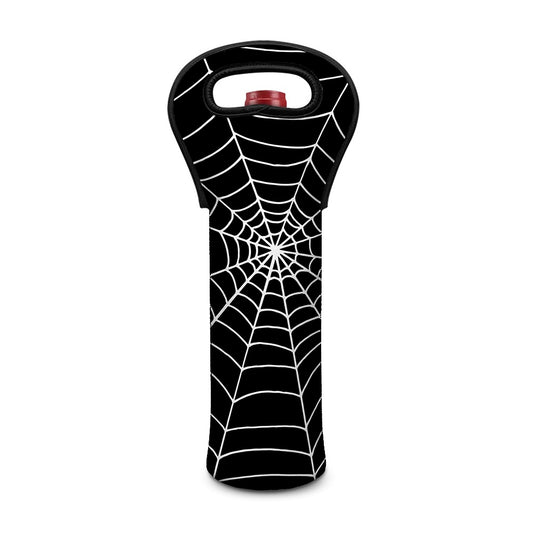 Black And White Cobweb Print Single Neoprene Wine Tote