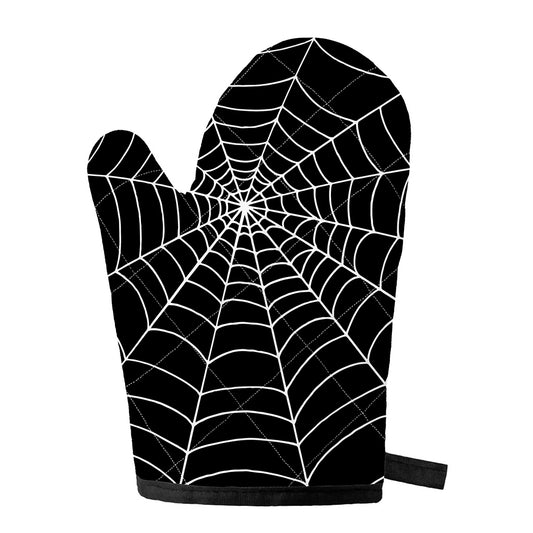 Black And White Cobweb Print Single Oven Mitt