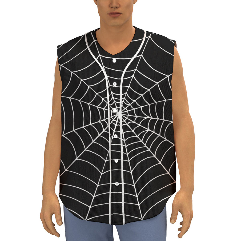 Black And White Cobweb Print Sleeveless Baseball Jersey