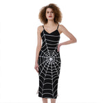 Black And White Cobweb Print Slim Fit Midi Cami Dress