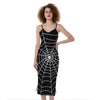 Black And White Cobweb Print Slim Fit Midi Cami Dress