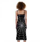 Black And White Cobweb Print Slim Fit Midi Cami Dress