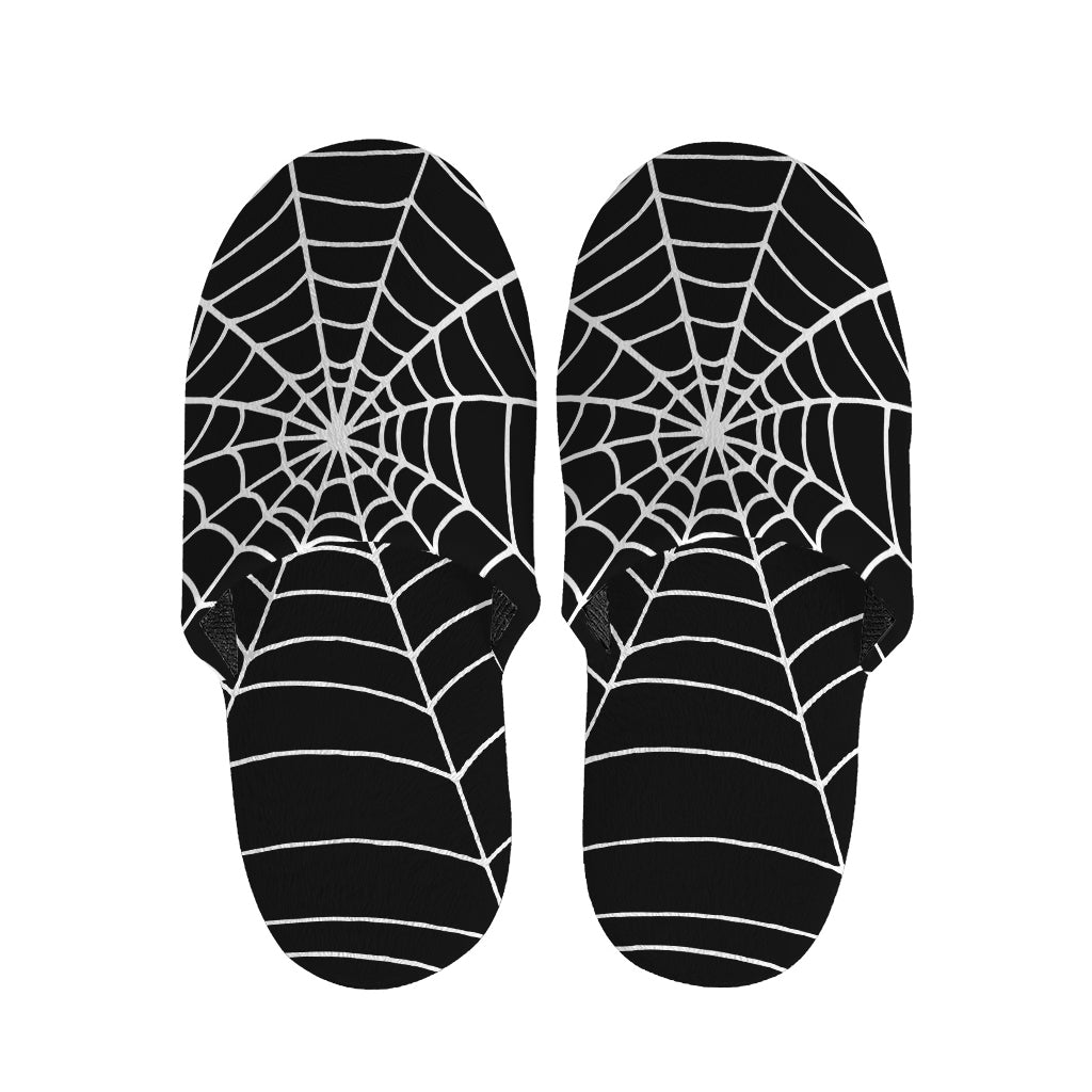 Black And White Cobweb Print Slippers