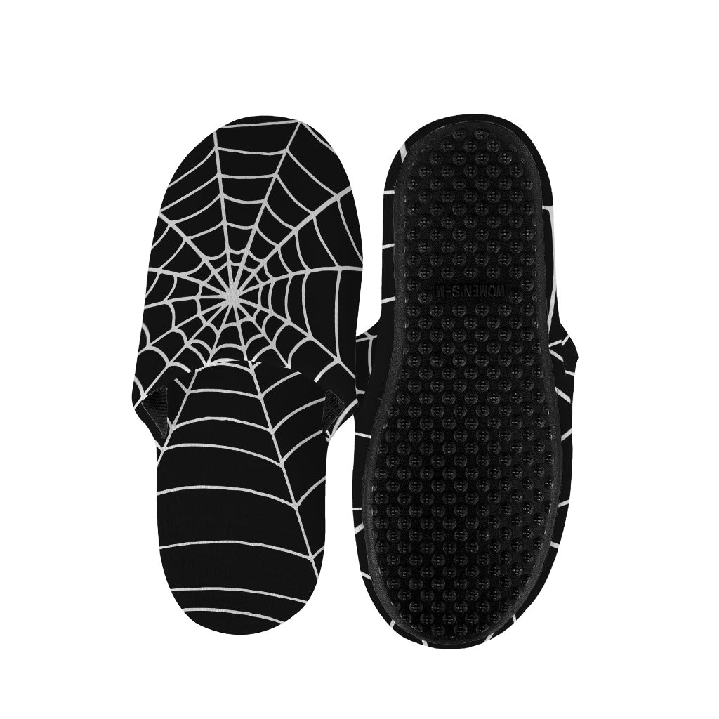 Black And White Cobweb Print Slippers